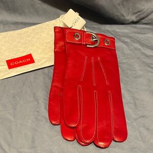 Coach Women's Red Leather Gloves with Buckle
